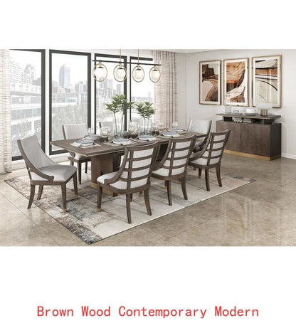 9-Piece Dining Set with Extension Table and 8 Armchairs, Upholstered Kitchen Furniture with Gold Tipping.