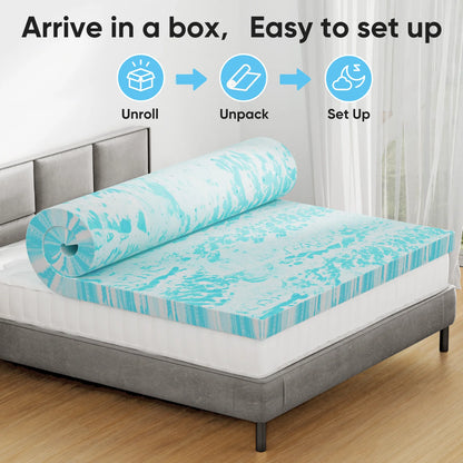 Gel Memory Foam Mattress Topper Full Size Cooling Mattress Soft and Breathable Bed Topper