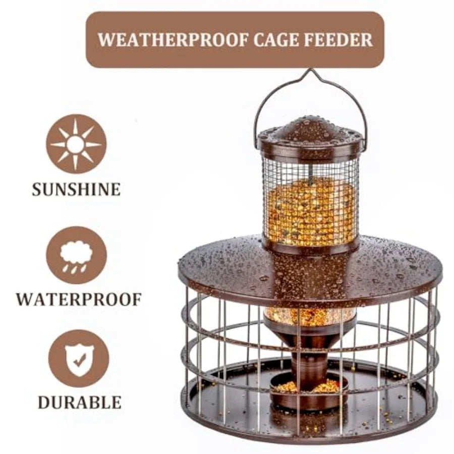 Squirrel Proof, Bird Feeders 3Lbs Capacity Caged Bird Feeder, Starling-Proof Flexible Adjustment of Grill