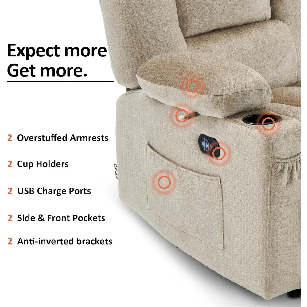 55.9" Power Loveseat Recliner with Heat and Vibration, Fabric Electric Loveseat Recliner, USB Charge Port, Cup Holders