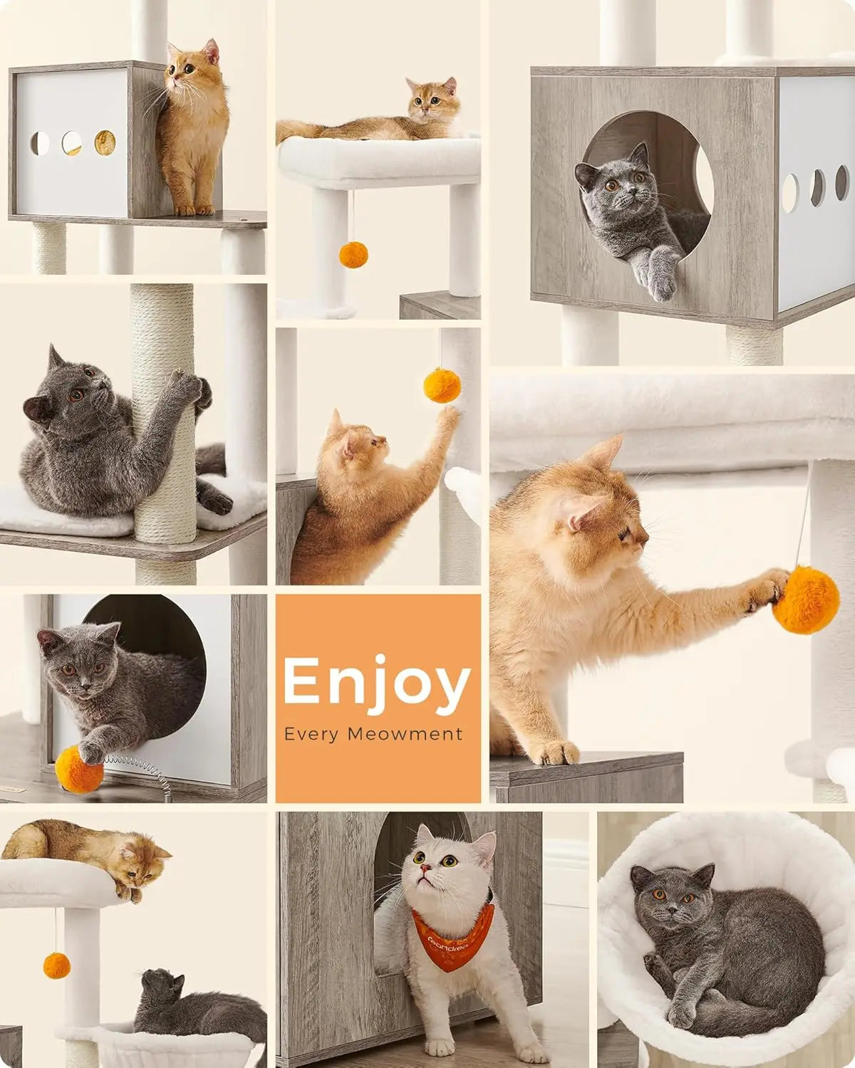 Cat Tree with Litter Box Enclosure, Cat Tower, 70.8-Inch Tall Cat Condo with Scratching Posts, Perch, Caves