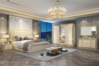 Italian White, Queen/King Size Bedroom Sets, Mirrored Home Furniture