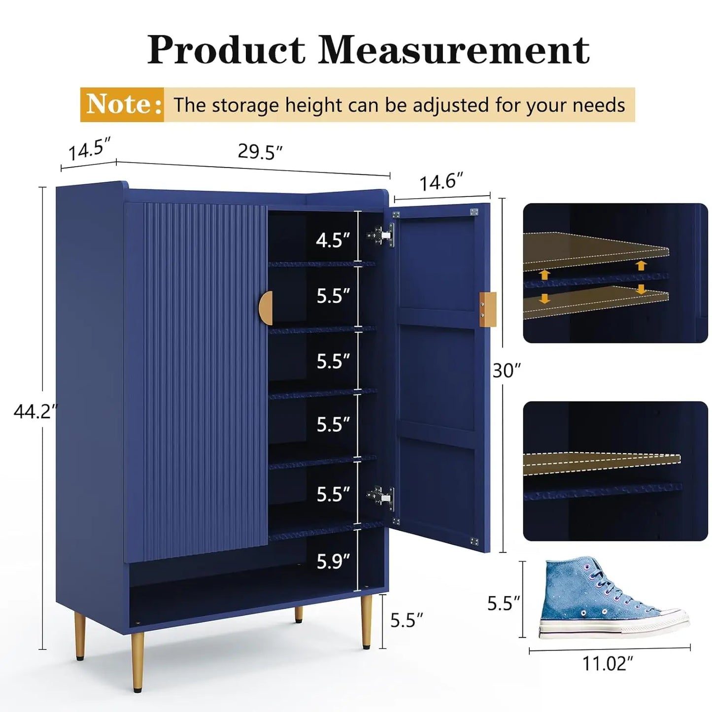 6-Tiers Shoes Cabinet with Fluted Doors, Wood Shoes Rack with Adjustable Shelves