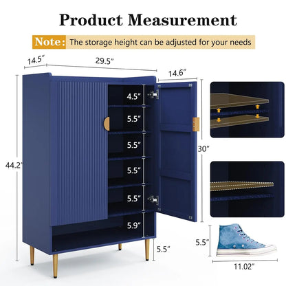 6-Tiers Shoes Cabinet with Fluted Doors, Wood Shoes Rack with Adjustable Shelves