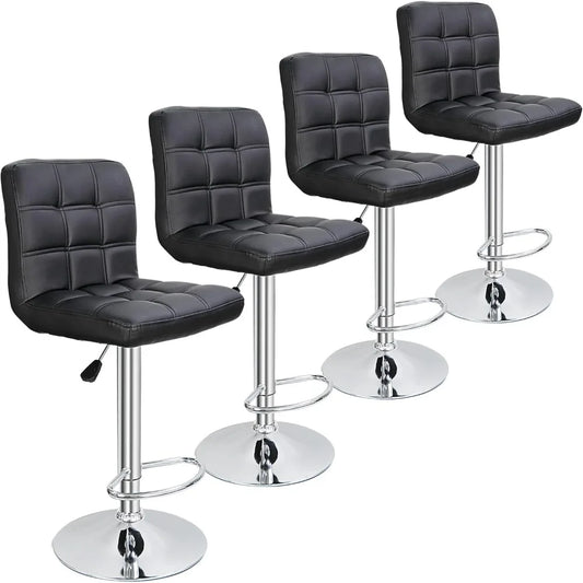 Set of 4 Adjustable Swivel Barstools, Modern PU Leather Kitchen Counter Bar Stools, Square Back Bar Stool