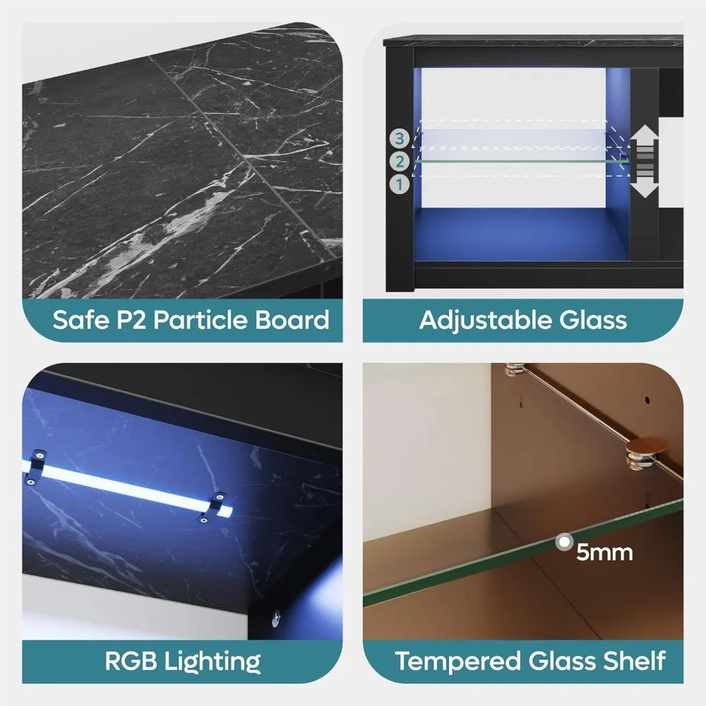 Fireplace TV Stand for 75 inch TV with 23 inch Electric Fireplace, 70 inch Entertainment Center  with LED Light