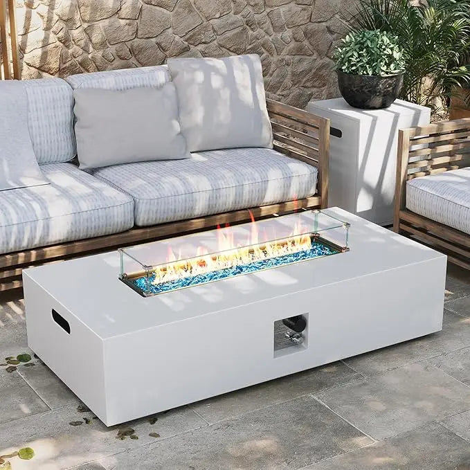 56-inch Outdoor Propane Gas Fire Pit Table 50000 BTU Iron Rectangle Firepit for Outside Patio with Tank Hidden Table, Wind Guard