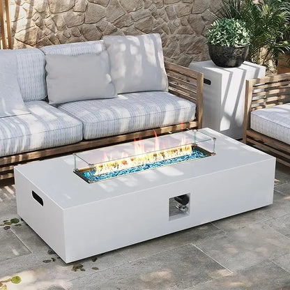 56-inch Outdoor Propane Gas Fire Pit Table 50000 BTU Iron Rectangle Firepit for Outside Patio with Tank Hidden Table, Wind Guard