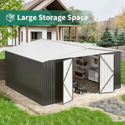 12x14 FT Outdoor Storage Shed, Garden Shed with Updated Frame Structure , Metal Tool Sheds