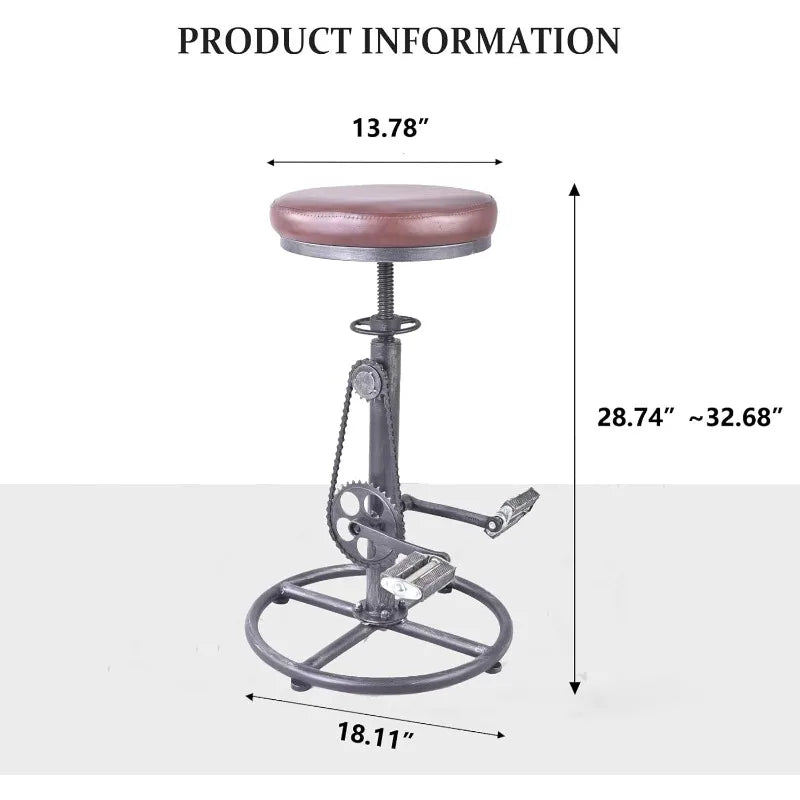 Bar Stool Bicycle Chain Iron Pedal Retro Industrial Height Adjustable Bicycle Wheel Design bar Chair Set of 2