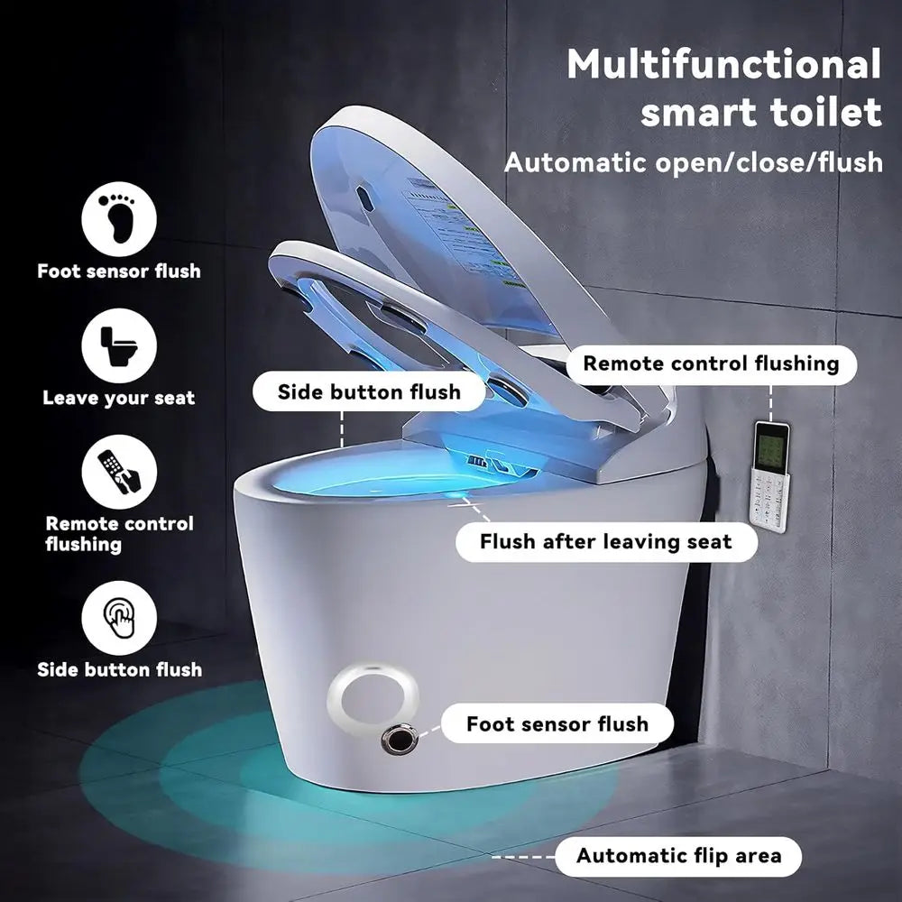 Toilet with Built-in Bidet, Tankless , Instant Warm Water Sprayer and Dryer, Heated Seat toilet with Lights