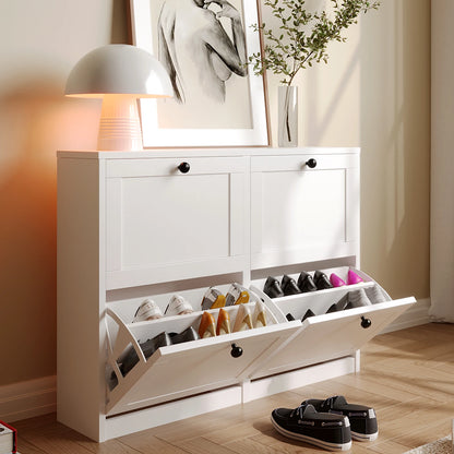 Shoe Cabinet with Flip Drawers, Shoe Storage Cabinet with Adjustable Shelf & Anti-Tipping Device