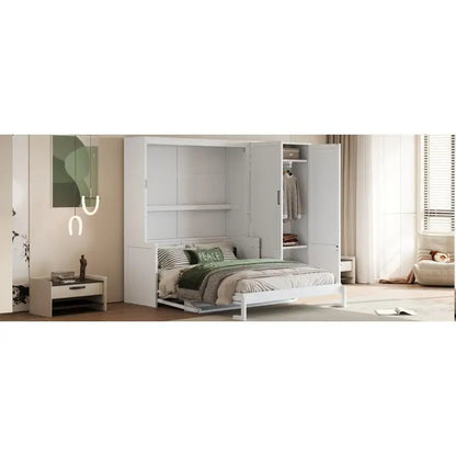 Queen Size Murphy Bed Wall Bed with Closet - White, Space-Saving Design, Ideal for Small Living Areas,