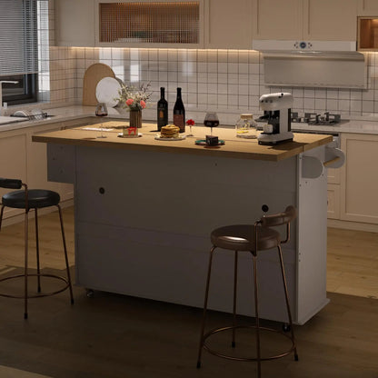 60" Mobile Kitchen Islands Rolling Trolleys Kitchen Island, Table Drop Leaf  Carts, Spice Towel Rack Trash