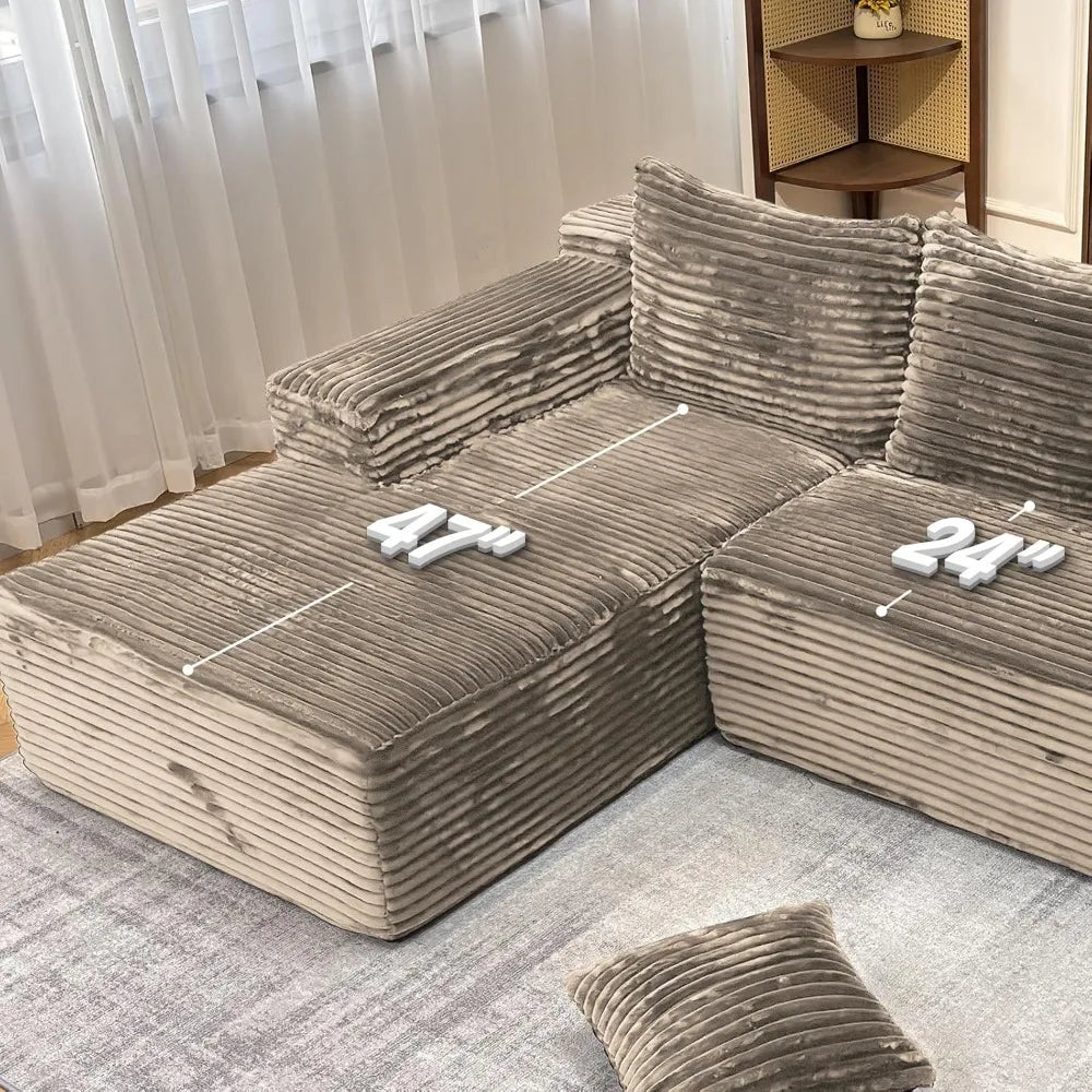 104"  L-Shape Sofa Couch with Chaise , Faux Rabbit Fur Sectional Couch