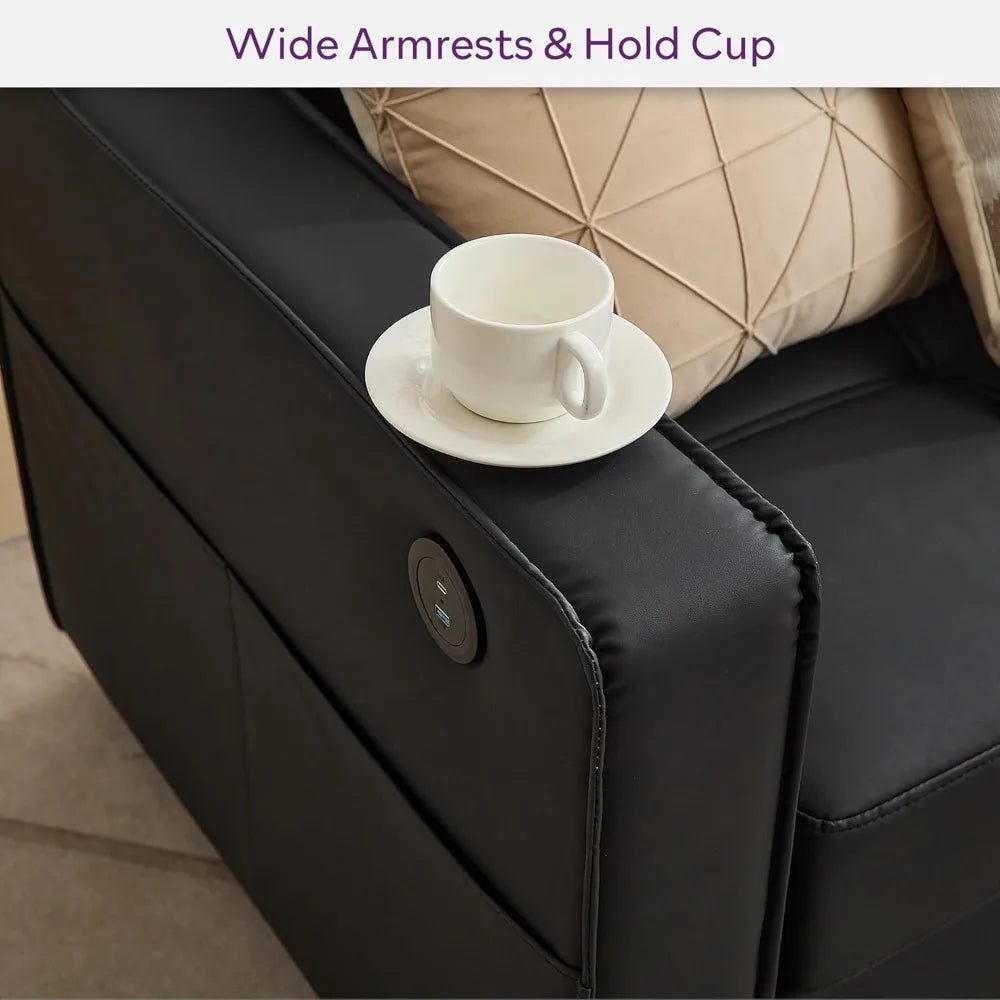 88" W Faux Leather Sofa – for Living Room, Comfy Small Loveseat with USB Port & Wide Armrests