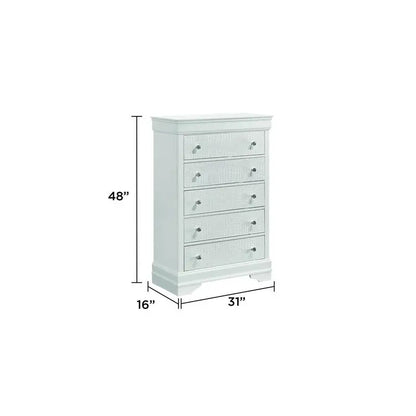 Modern 5-Pc Twin Bedroom Set with LED Headboard, Made of Wood in White Finish