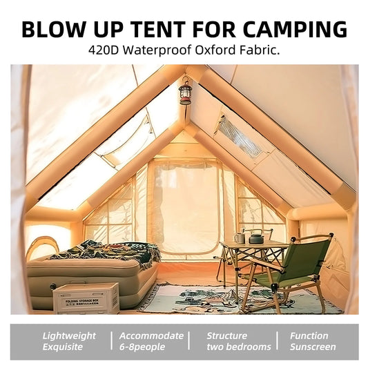 Large 4 Season Inflatable Tent for Camping with Hand Pump.