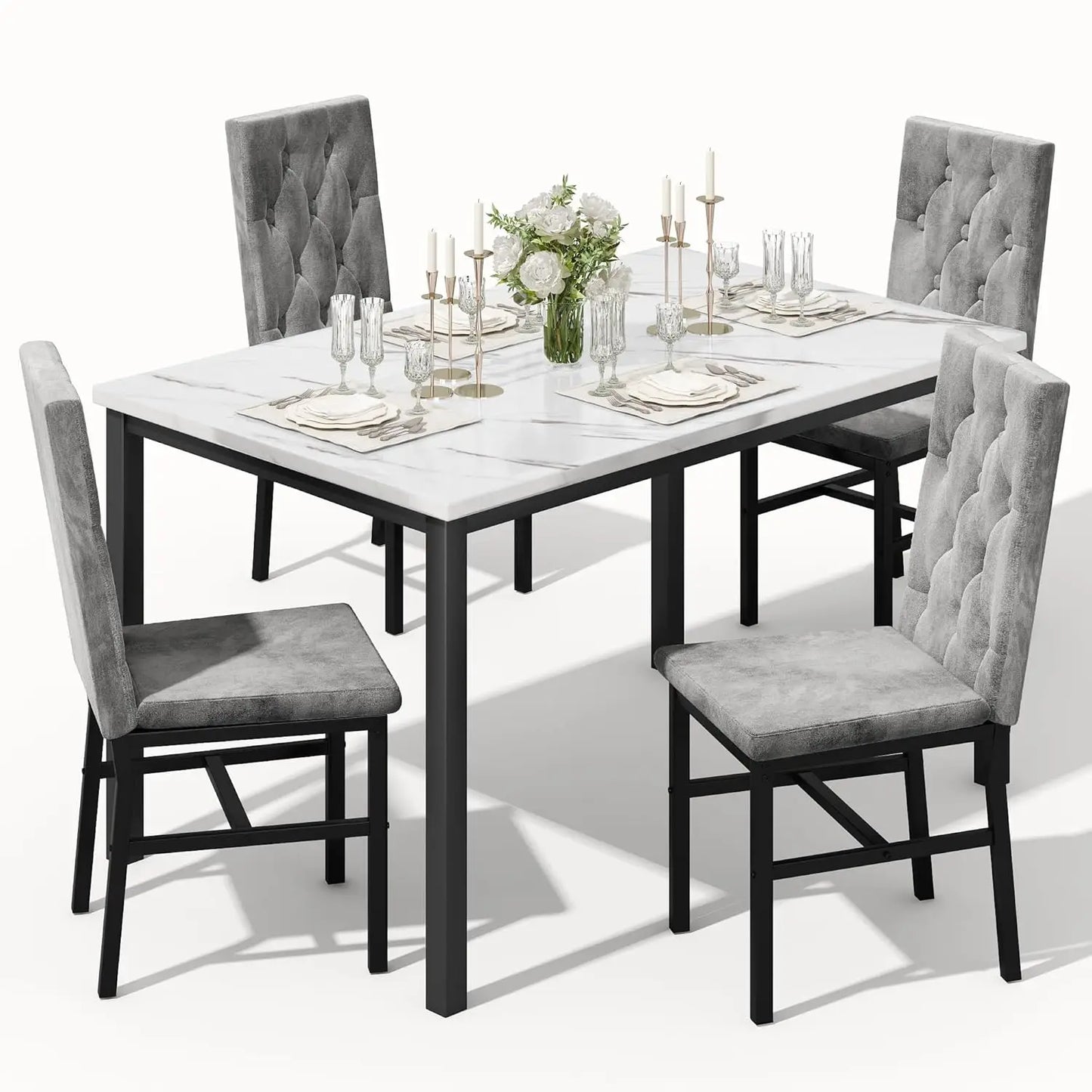 Faux Marble, Small Kitchen Table Chairs Set of 4 with Luxurious Button Tufted Dinner Chairs, Customized