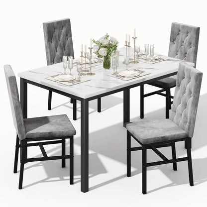 Faux Marble, Small Kitchen Table Chairs Set of 4 with Luxurious Button Tufted Dinner Chairs, Customized