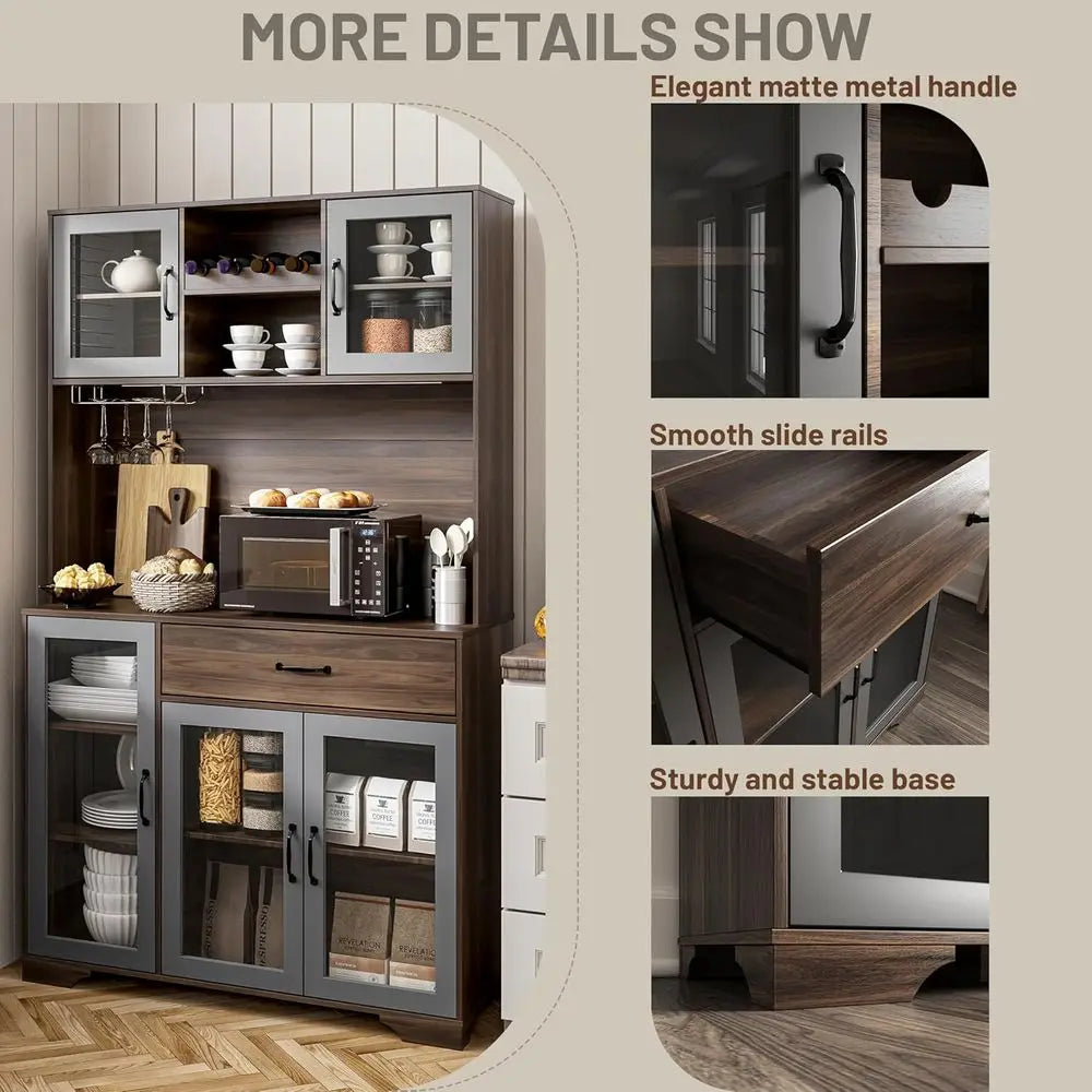 71" Pantry Cabinet, Coffee Bar Storage Cabinet,  Tall Kitchen Hutch Food Pantry