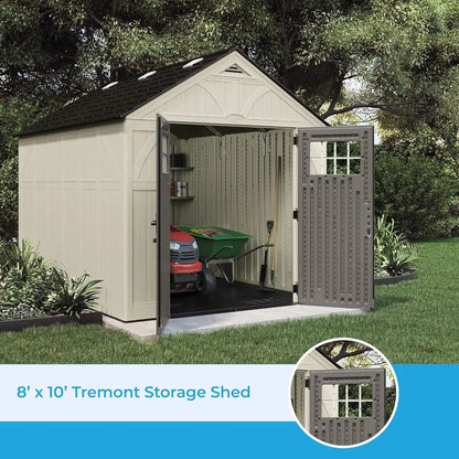 8’x10 Resin Shed, Vanilla & Slate – Backyard Storage Unit with Skylights, Reinforced Floor & Double Doors