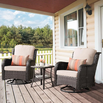 Luxury, Outdoor, Swivel Rocker Patio Chairs with Thick Cushions and Side Table,3 PCS High Back