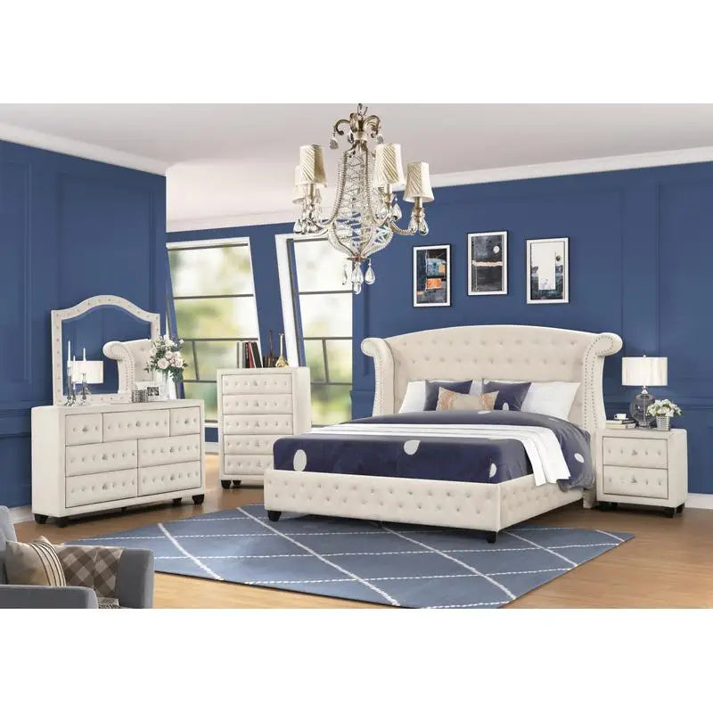 5 Pc Bedroom Set, Wood, Cream Color