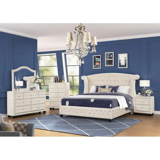 5 Pc Bedroom Set, Wood, Cream Color