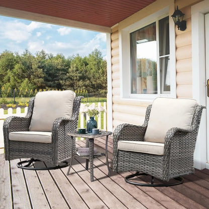 Luxury, Outdoor, Swivel Rocker Patio Chairs with Thick Cushions and Side Table,3 PCS High Back