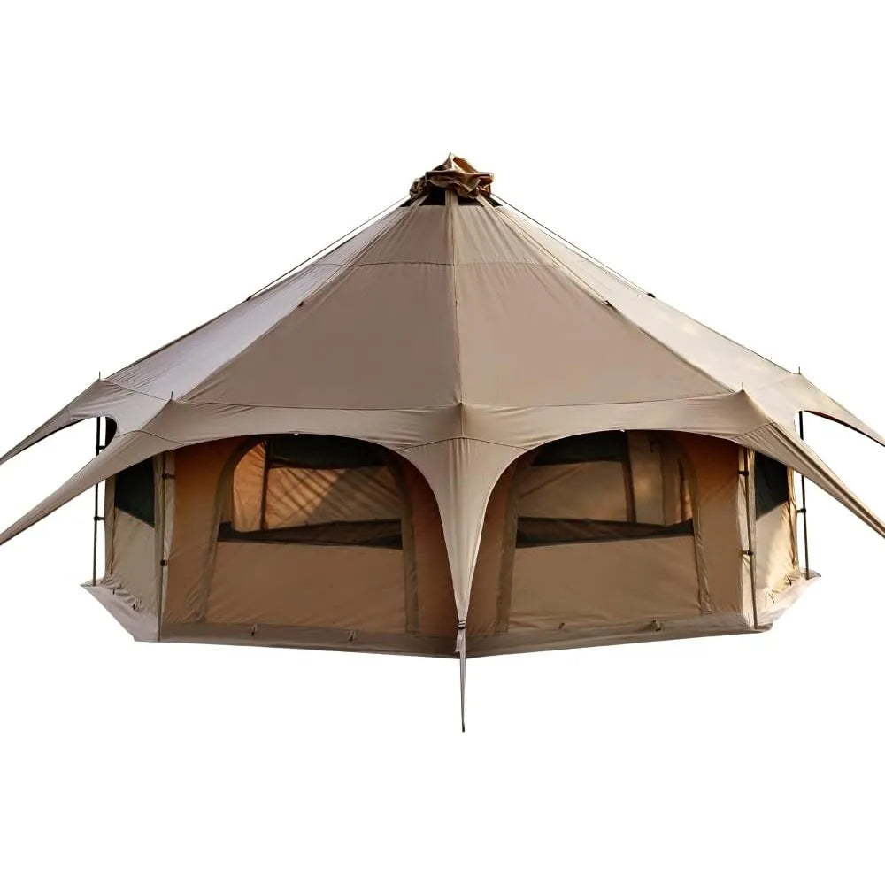 Family Camping Bell Tent 16.4ft High with 9.2ft Diameter, Removable Floor and Stove Jack