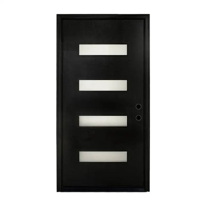 36x80 Fiberglass Entry Door with Brickmould, Frosted Glass, Black Finish,, Left Hand