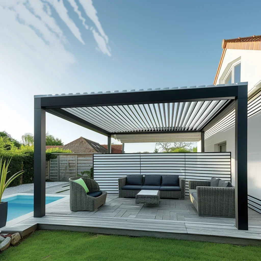 Outdoor, Waterproof, Aluminum, Louvered Sunroof Pergola Sun Shade Frame Electric,  Roof  Canopy