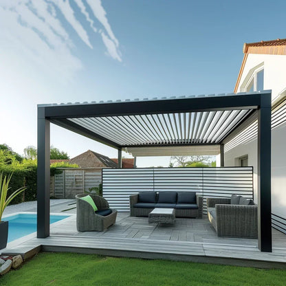 Outdoor, Waterproof, Aluminum, Louvered Sunroof Pergola Sun Shade Frame Electric,  Roof  Canopy