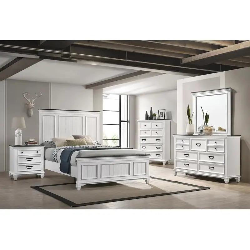 5-Piece Wood Bedroom Set with Shiplap Panel Queen Bed, Dresser, Mirror, Nightstand, and Chest