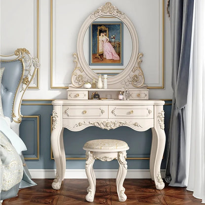 LED Makeup Vanity Desk with 3-Color Light Mirror, Storage Drawers & Stool, White Dressing Table