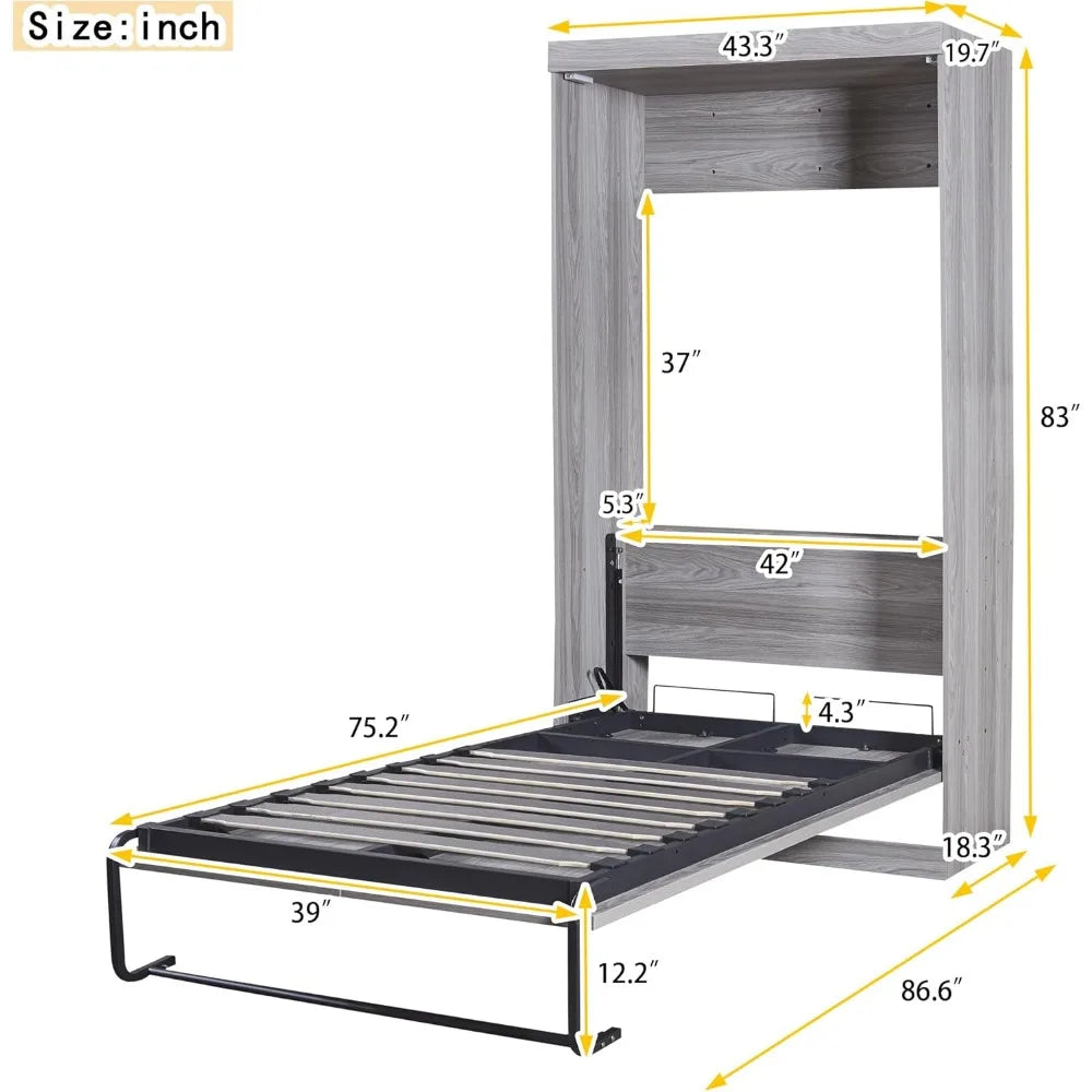 Farmhouse Twin Size Murphy Bed,  Wardrobe Wall Bed, Wood Folding Bed, for Home Office Small Room Bedroom