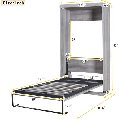 Farmhouse Twin Size Murphy Bed,  Wardrobe Wall Bed, Wood Folding Bed, for Home Office Small Room Bedroom
