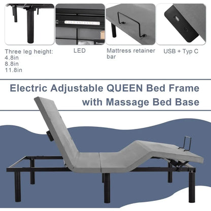 Adjustable Electric Split King Bed Base Frame with Massage, USB Type-C Ports, Zero Gravity, Under Bed Led Lighting
