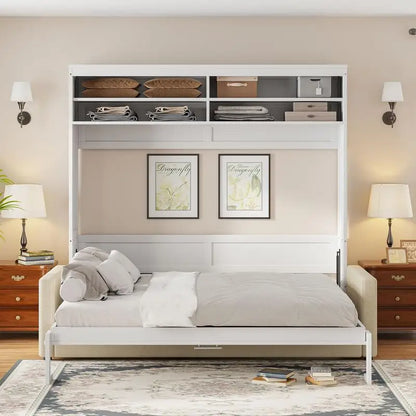 Queen Size Murphy Bed with Sofa, White Wall Bed
