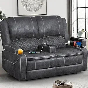 Recliner Sofa, Manual Reclining Loveseat with Removable Armrest, Faux Leather