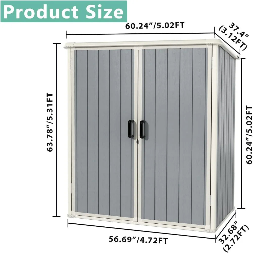 5 X 3 FT Outdoor Storage  Resin Shed with Floor and Lockable Door, Shed for Bike, Garbage Can, Tool, Accessories