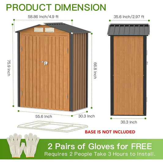 Outdoor Storage Shed, 5x3 Ft Metal Steel Tiny House with Lockable Door, Vertical Outside Storage Building for Garden, Backyard,