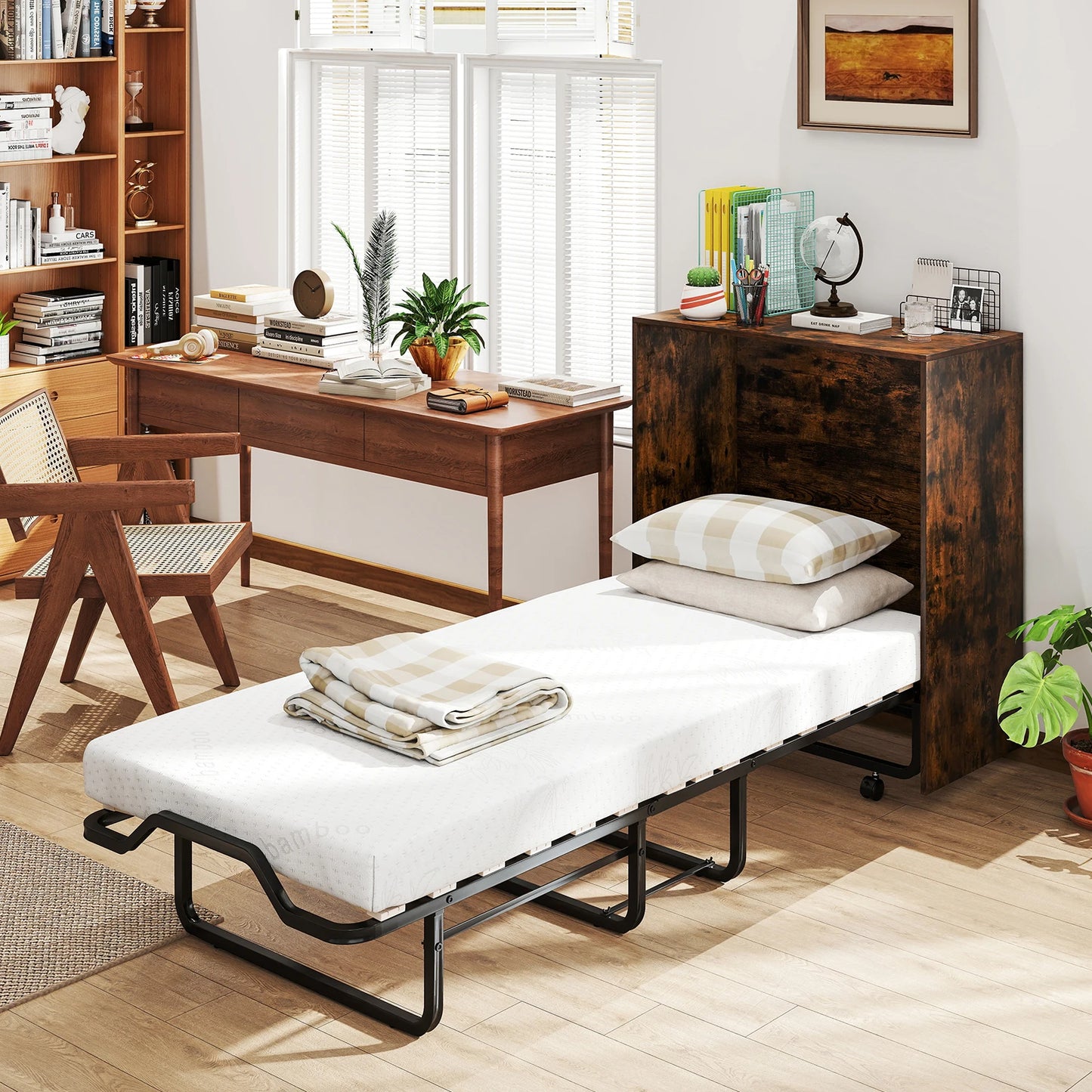 Cot Size Murphy Bed with Storage Rolling Murphy Cabinet with Foldable Bed