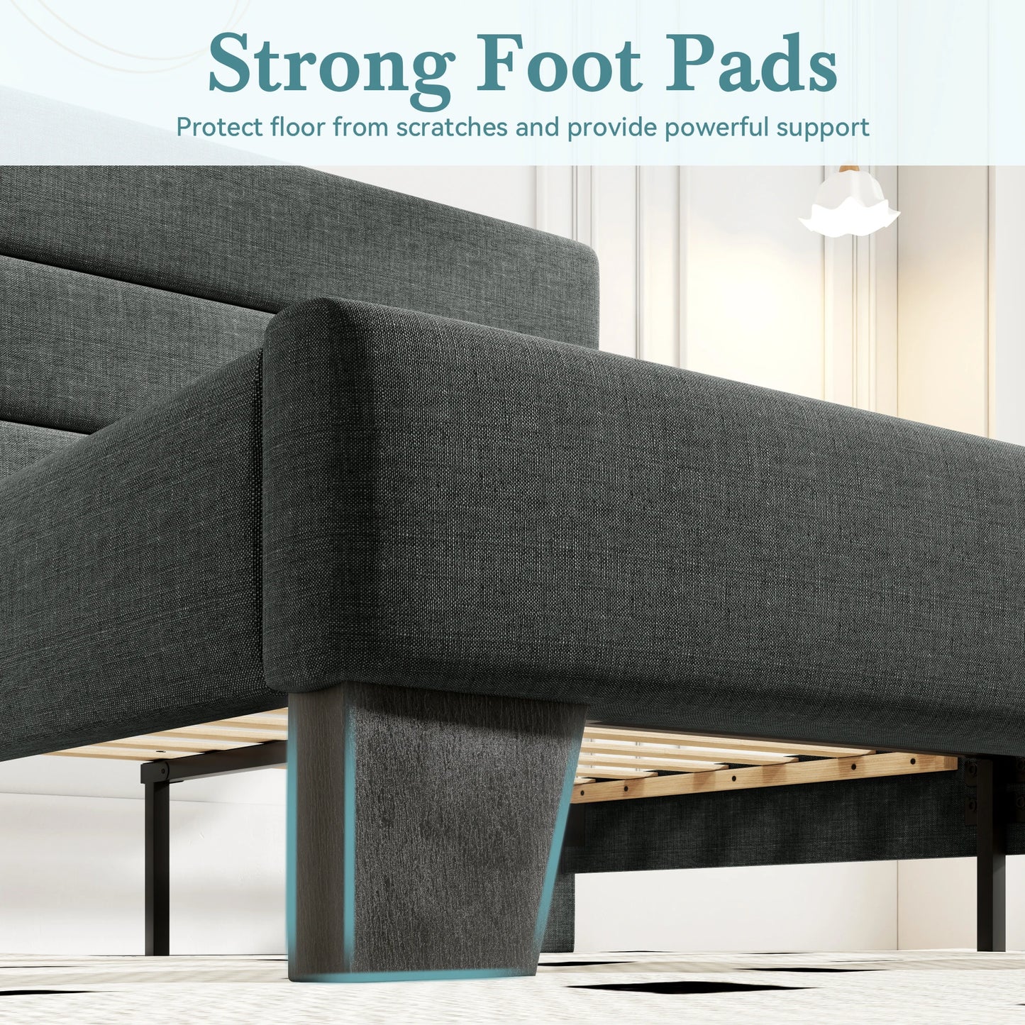 Bed Frame with Headboard, Fabric Platform Bed, Strong Wood Slats Support Panel Bed Mattress Foundation