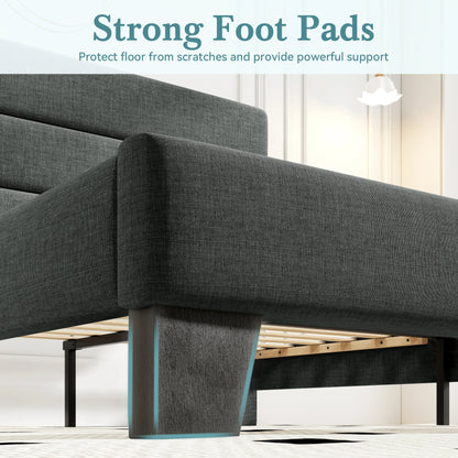 Bed Frame with Headboard, Fabric Platform Bed, Strong Wood Slats Support Panel Bed Mattress Foundation