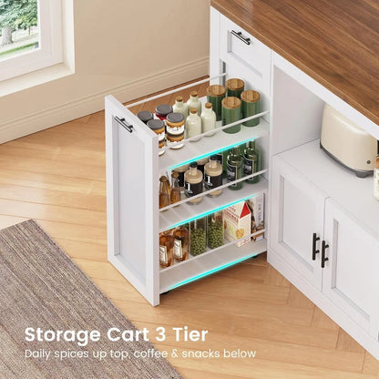 71" Pantry Cabinet with Charging Station and LED Light, Kitchen Pantry Cabinet with Microwave Stand, 47.2" Wide,
