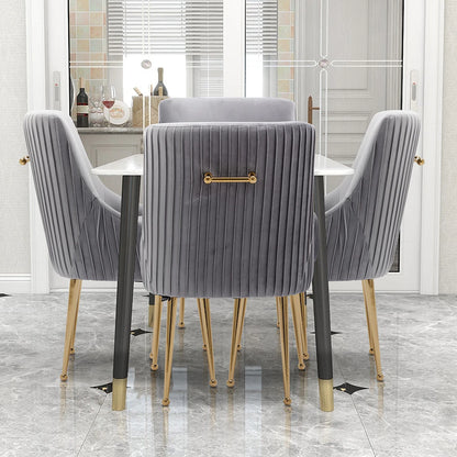 Glam Boucle Pleated Velvet Dining Chair Set of 4 with Rear Handle