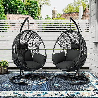 Oversized, Hanging Egg Chair Set 2 Outdoor Indoor Wicke,r Swing 400lbs for Patio Garden Balcony