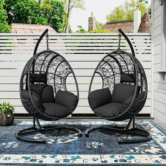 Oversized, Hanging Egg Chair Set 2 Outdoor Indoor Wicke,r Swing 400lbs for Patio Garden Balcony